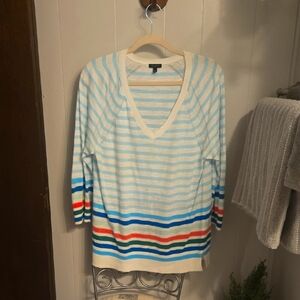 Talbots V-Neck Sweater with Colorful Stripes